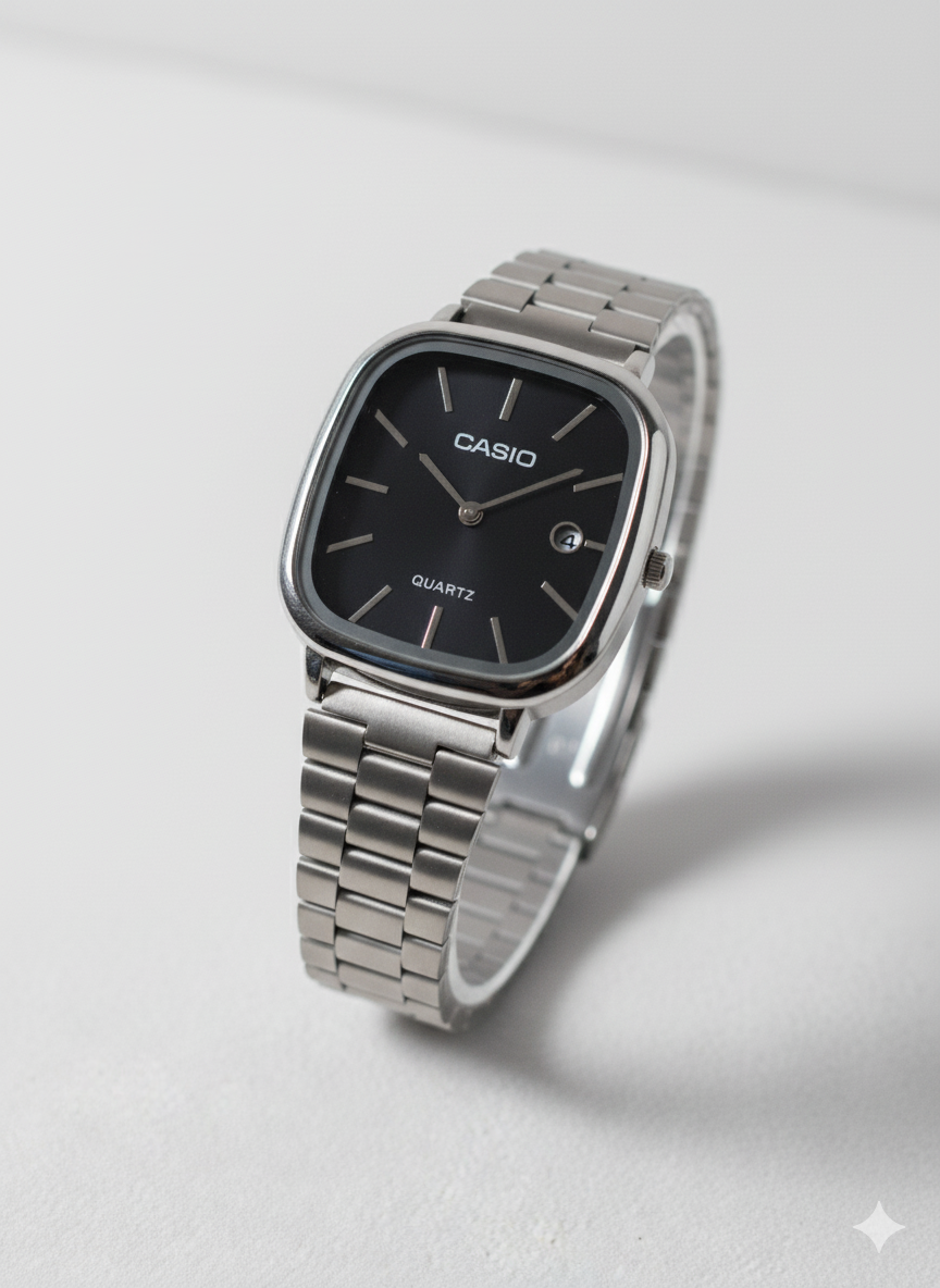 Casio Silver-Tone Watch with Black Dial - Mirror