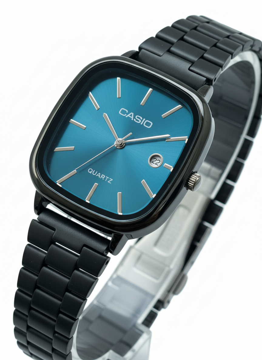 Casio Black-Tone Watch with Blue Dial - Mirror