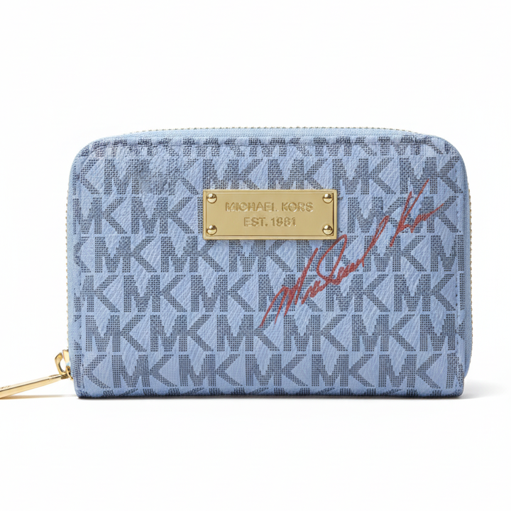 Michael Kors Logo Print Bifold Zip Wallet - Blue