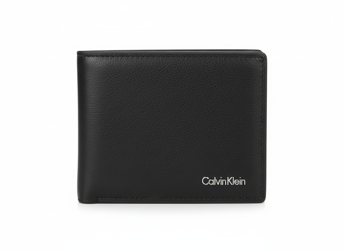 Calvin Klein Smooth Leather Bifold with Metal Logo - Mirror