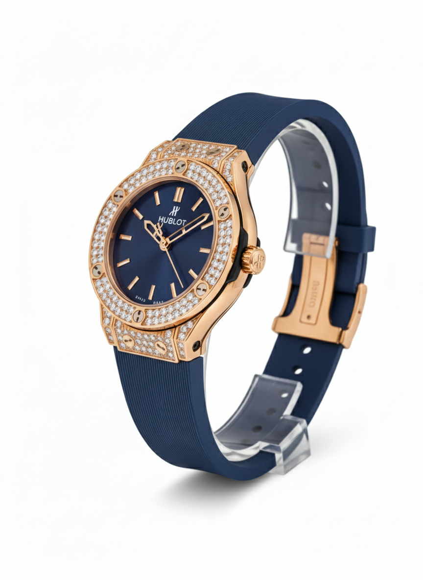 Hublot Classic Fusion King Gold with Blue Dial and Rubber Strap - Mirror