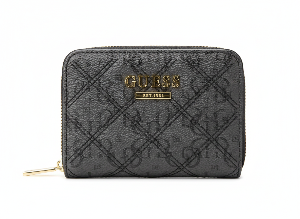 Guess Quilted Logo Compact Zip-Around Wallet - Mirror