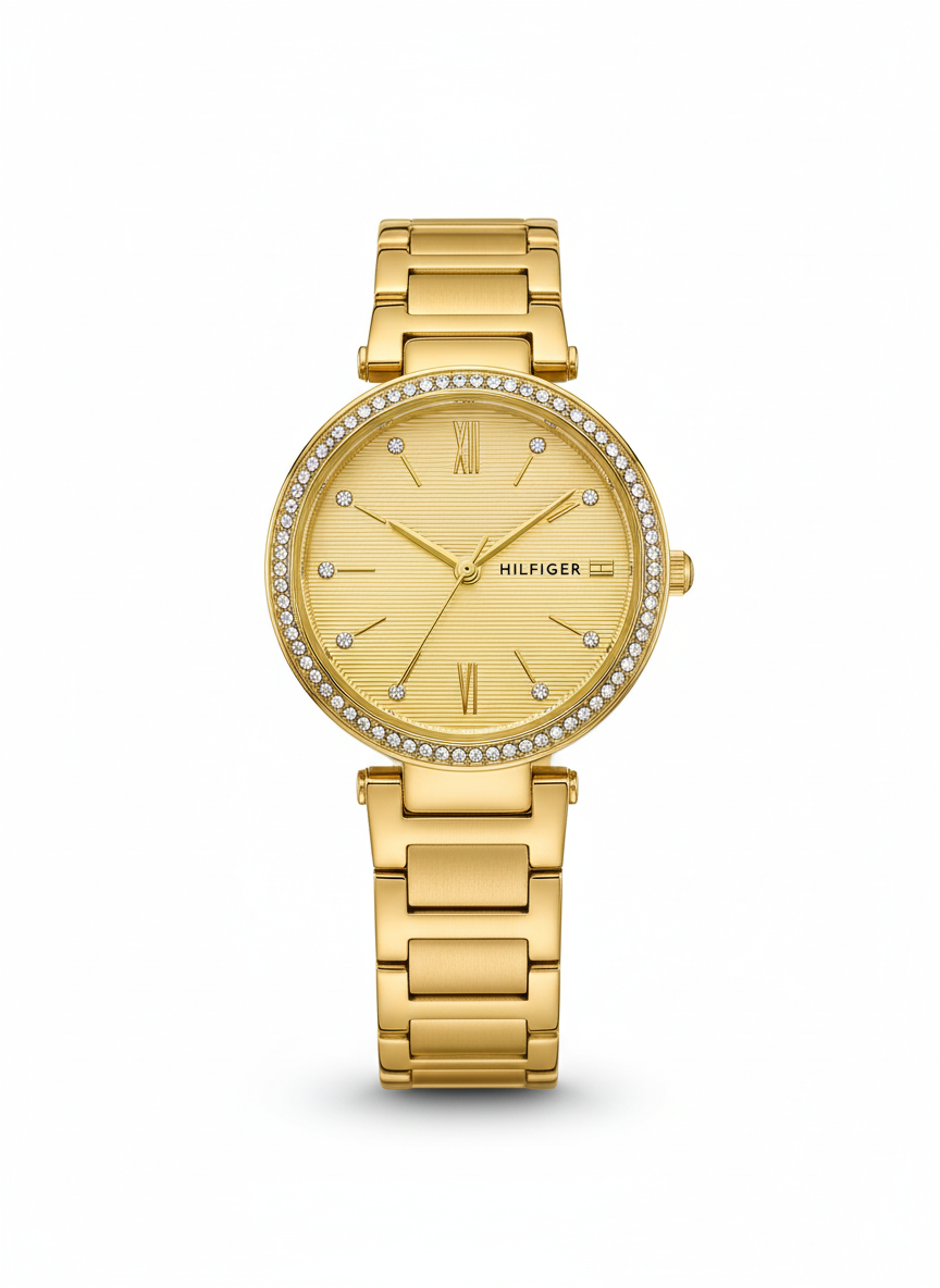 Tommy Hilfiger Women's Gold-Tone Watch with Crystal Bezel - Mirror