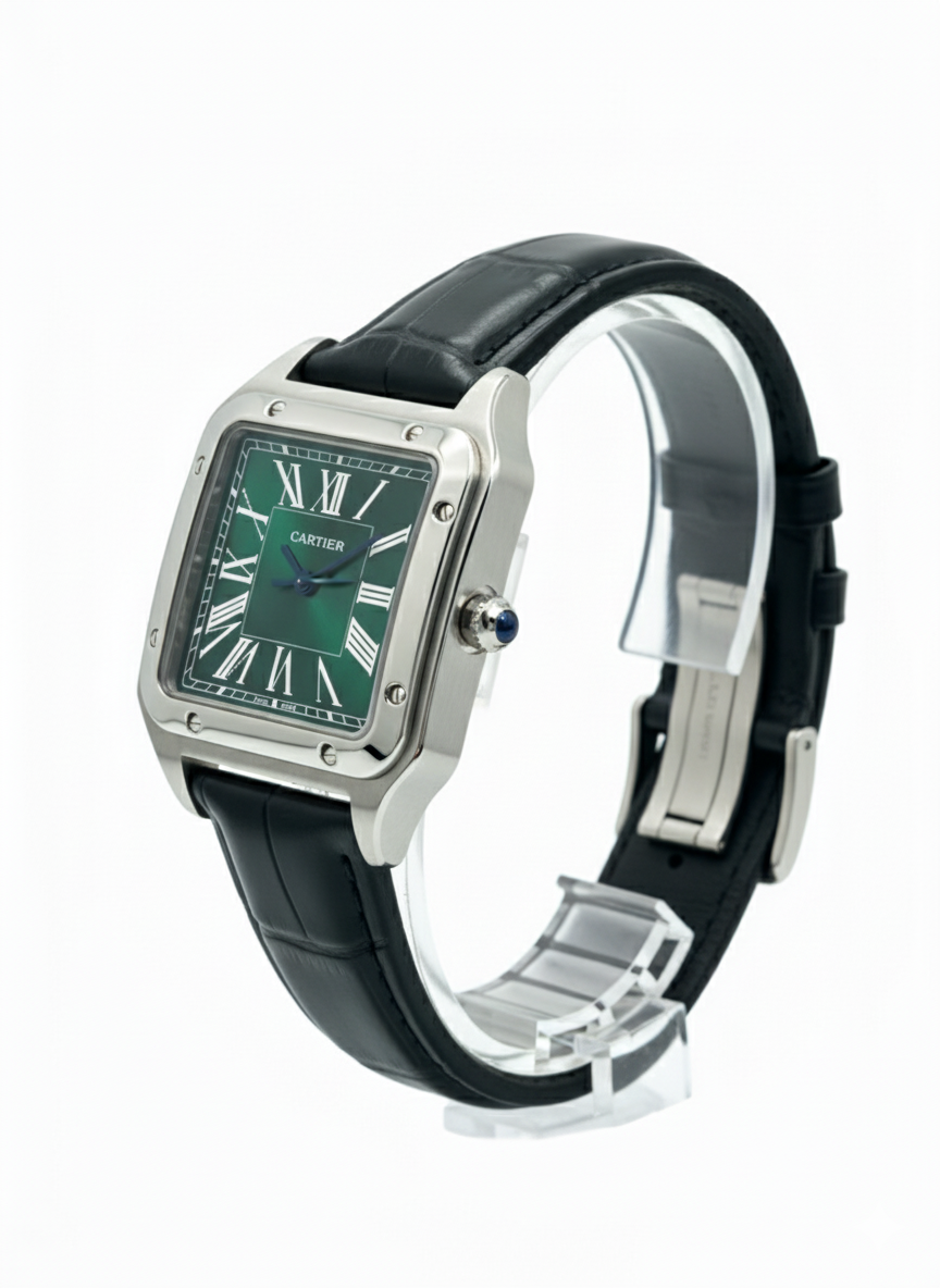 Cartier Santos-Dumont Watch with Steel Case and Green Dial - Mirror