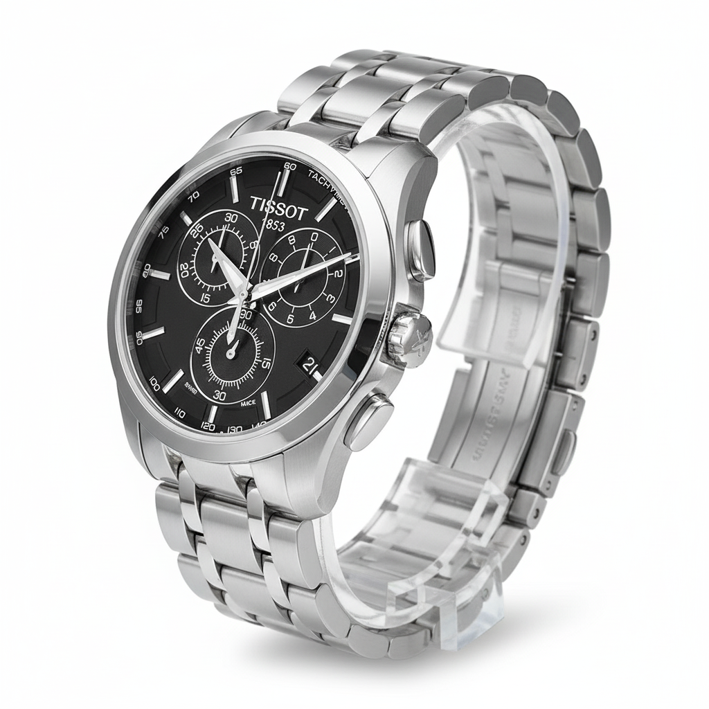 Tissot Chronograph Stainless Steel Men’s Watch – Black Dial - Mirror