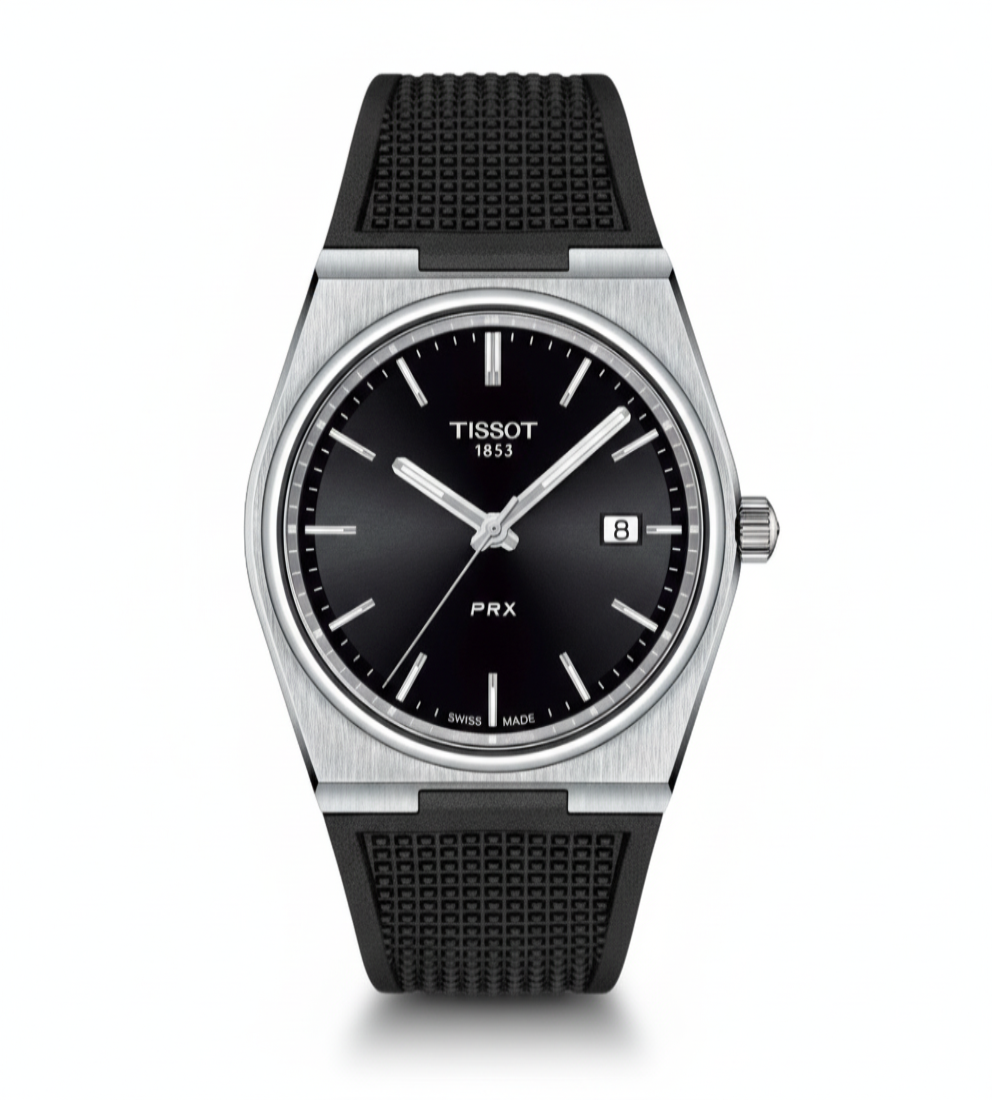 Tissot PRX Black Dial Men’s Watch – Stainless Steel & Rubber Strap - Mirror