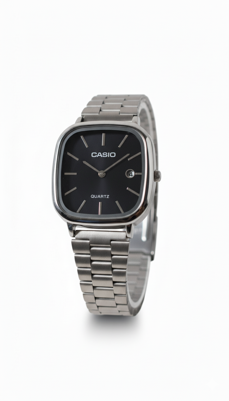 Casio Silver-Tone Watch with Black Dial - Mirror