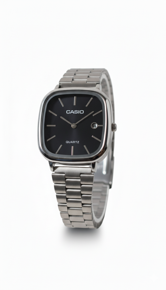 Casio Silver-Tone Watch with Black Dial - Mirror