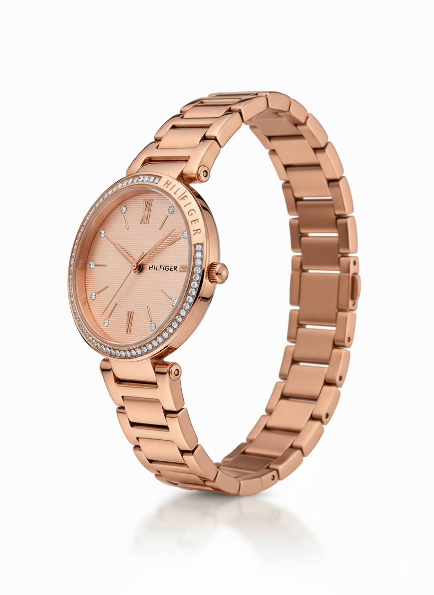 Tommy Hilfiger Rose Gold Tone Crystal Accent Watch - Mirror