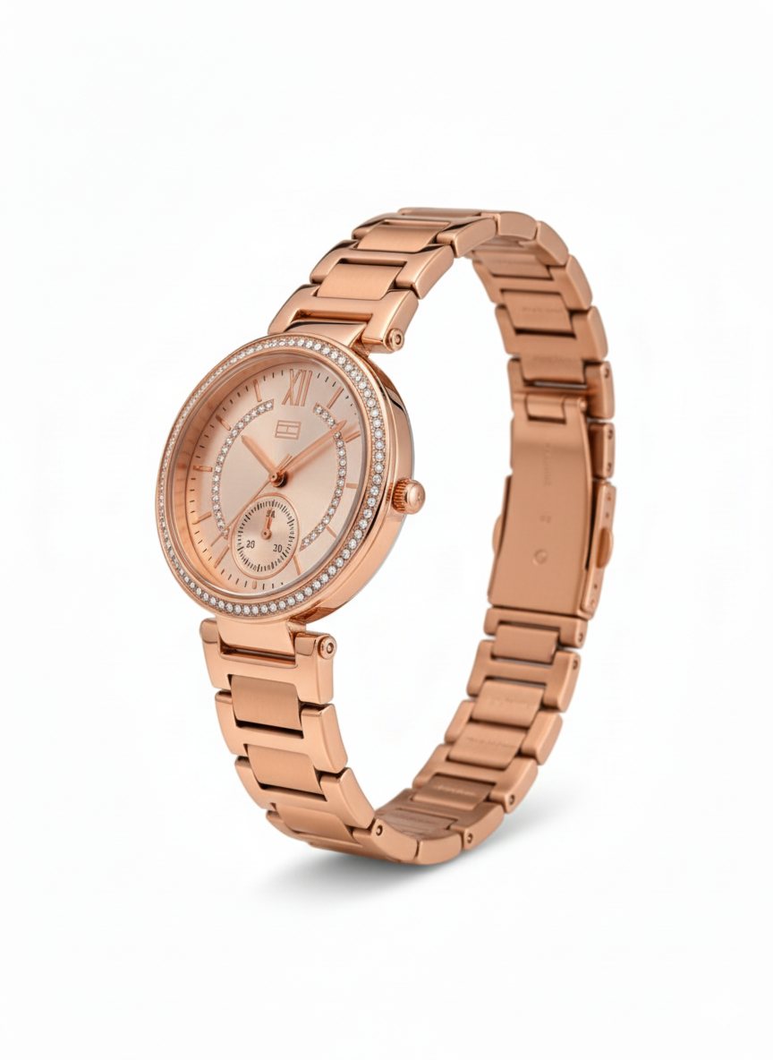 Tommy Hilfiger Women's Rose Gold-Tone Watch with Crystal Bezel - Mirror