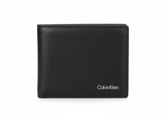 Calvin Klein Smooth Leather Bifold with Metal Logo - Mirror