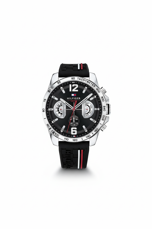 Tommy Hilfiger Men's Chronograph Watch with Black Silicone Strap - Mirror