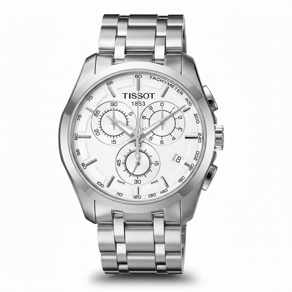 Tissot Chronograph Stainless Steel Men’s Watch – White Dial - Mirror