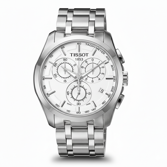 Tissot Chronograph Stainless Steel Men’s Watch – White Dial - Mirror