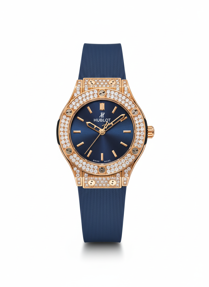 Hublot Classic Fusion King Gold with Blue Dial and Rubber Strap - Mirror