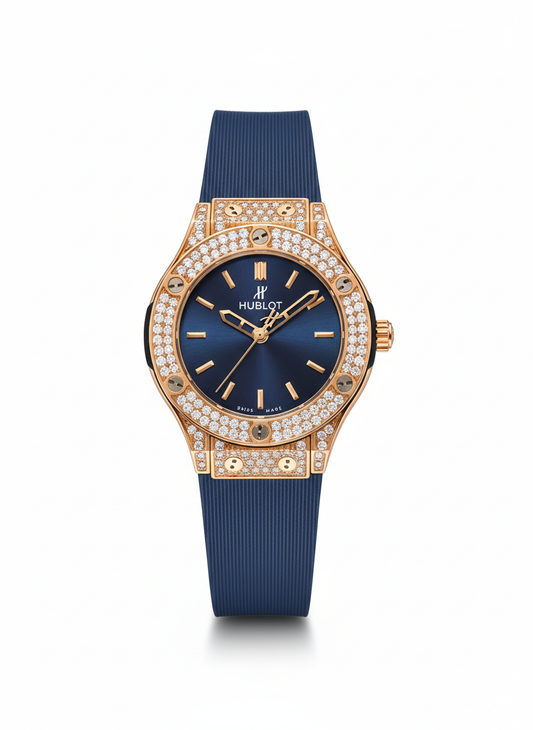 Hublot Classic Fusion King Gold with Blue Dial and Rubber Strap - Mirror