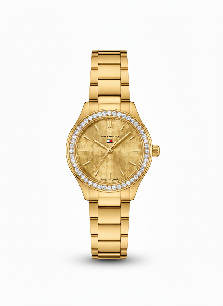Tommy Hilfiger Stainless Steel Gold Tone Crystal Watch - Mirror