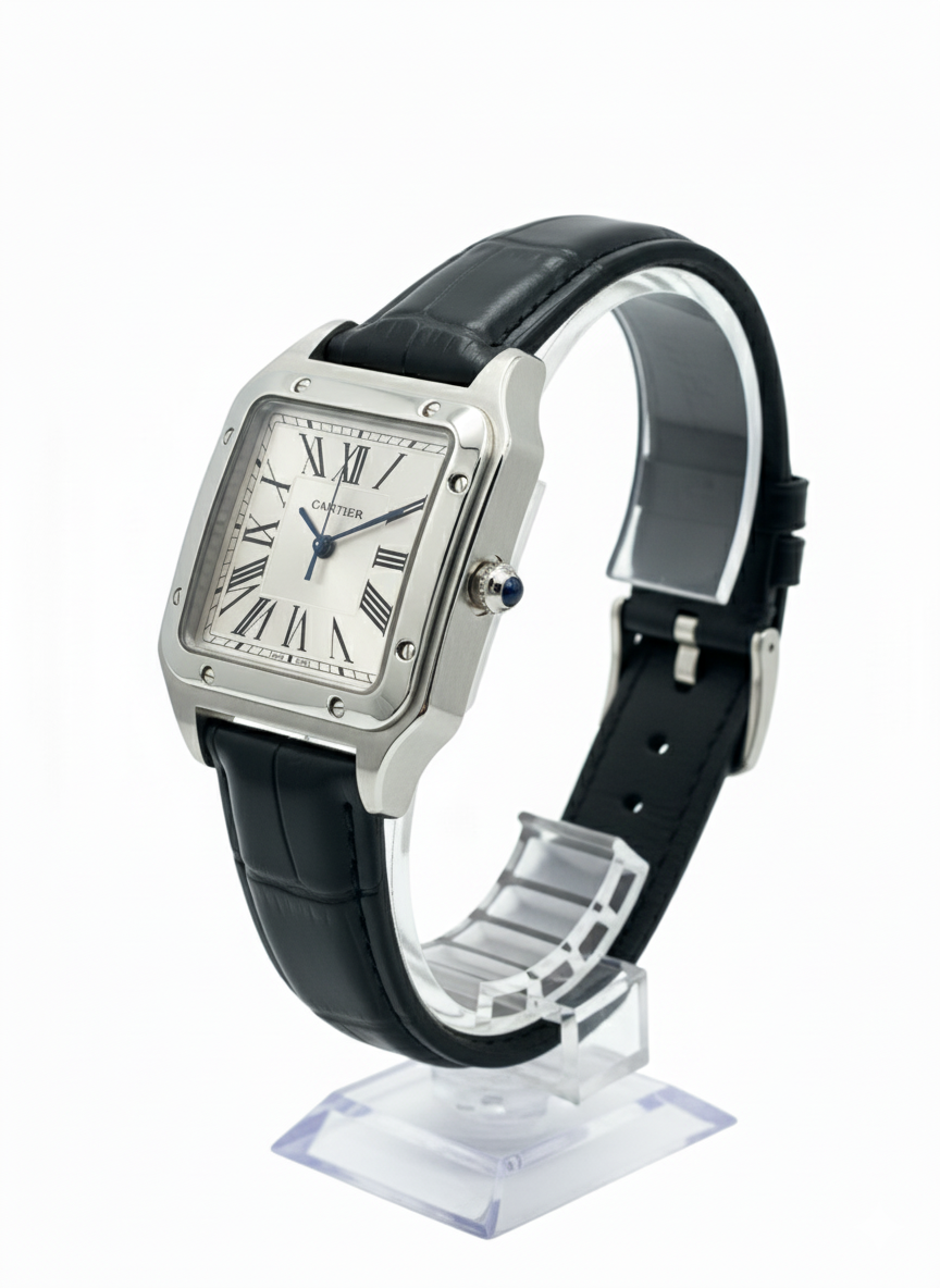 Cartier Santos-Dumont Watch with Steel Case and Black Alligator Strap - Mirror
