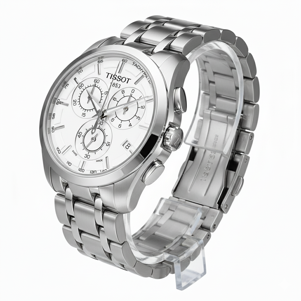 Tissot Chronograph Stainless Steel Men’s Watch – White Dial - Mirror