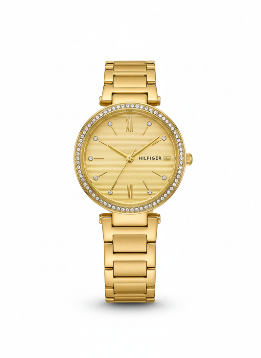 Tommy Hilfiger Women's Gold-Tone Watch with Crystal Bezel - Mirror