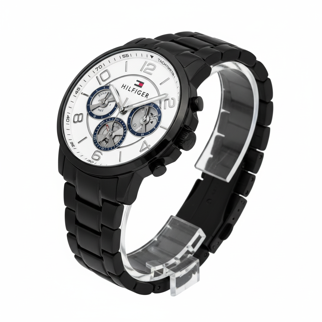 Tommy Hilfiger Men's Chronograph Watch with Stainless Steel Black Strap - Mirror