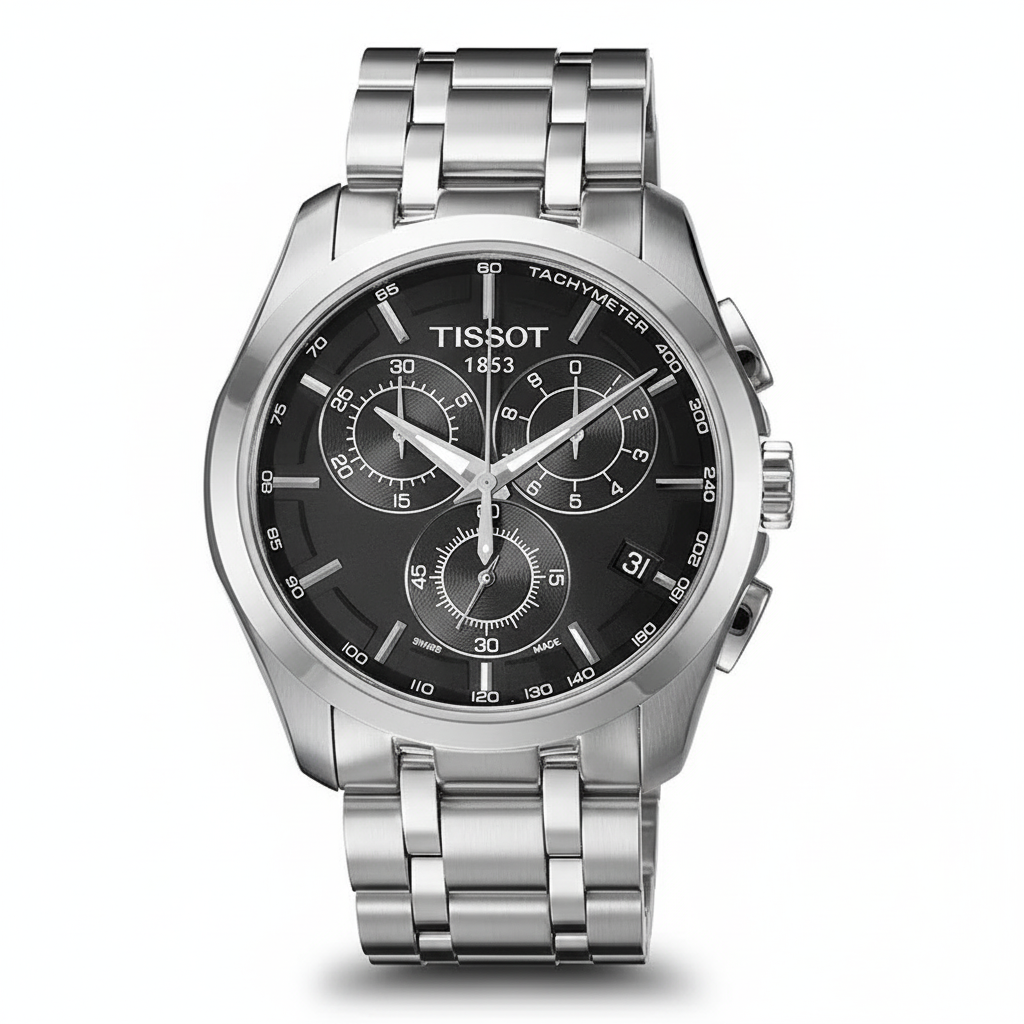Tissot Chronograph Stainless Steel Men’s Watch – Black Dial - Mirror