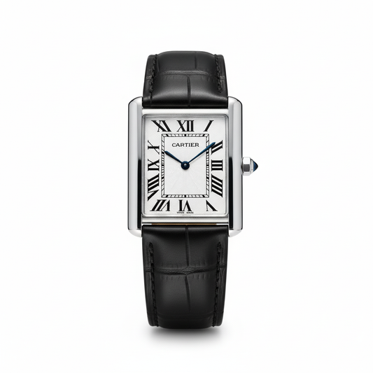 Cartier Tank-Watch with Steel Case and Black Alligator Strap - Mirror