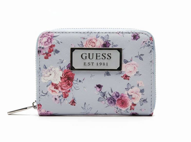 Guess Dusty Blue Floral Zip-Around Wallet - Mirror