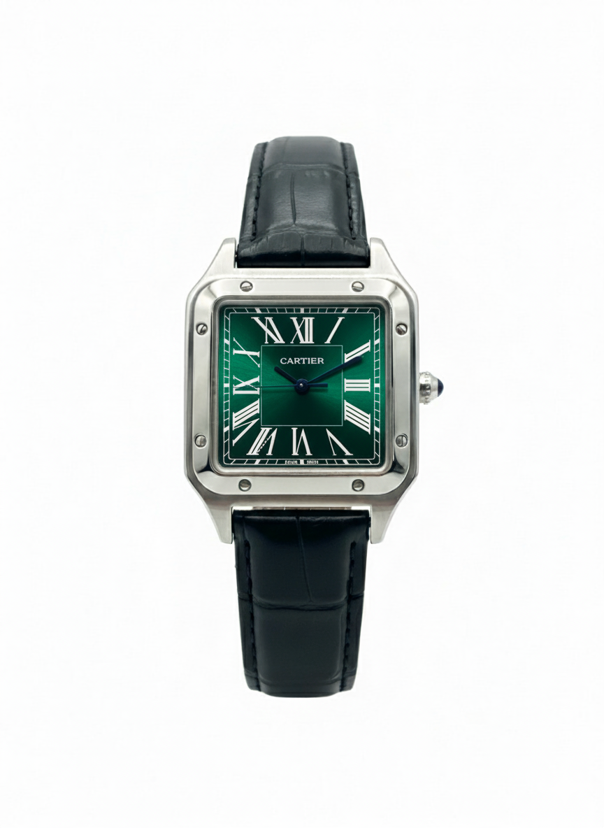 Cartier Santos-Dumont Watch with Steel Case and Green Dial