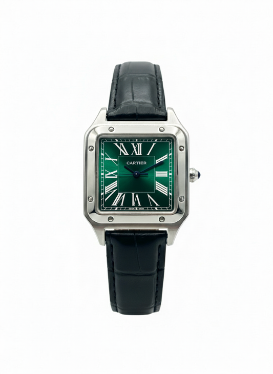 Cartier Santos-Dumont Watch with Steel Case and Green Dial