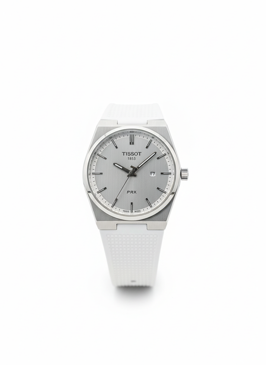 Tissot PRX White Dial Men’s Watch – Stainless Steel & Rubber Strap - Mirror