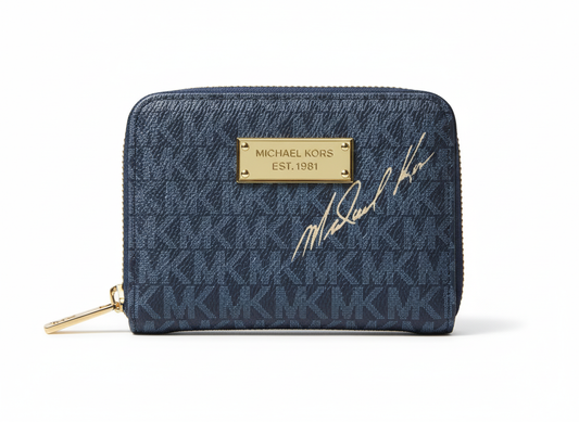 Michael Kors Navy Signature Monogram Signed Edition Wallet - Mirror