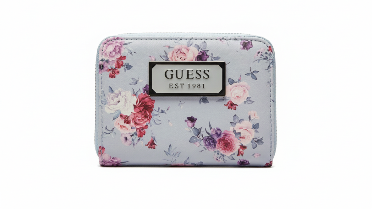 Guess Dusty Blue Floral Zip-Around Wallet - Mirror
