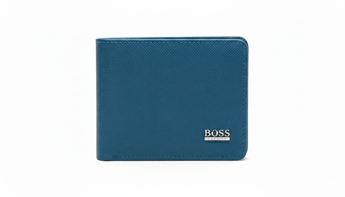 BOSS Textured Bifold Wallet with Logo Plate (Light Blue) - Mirror