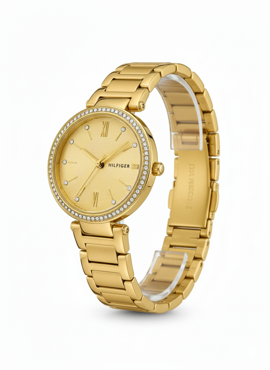 Tommy Hilfiger Women's Gold-Tone Watch with Crystal Bezel - Mirror