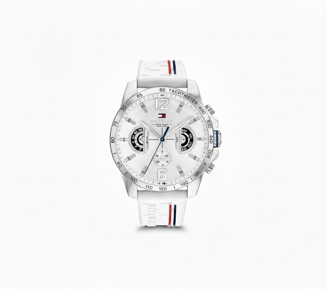Tommy Hilfiger Men's Chronograph Watch with White Silicone Strap - Mirror