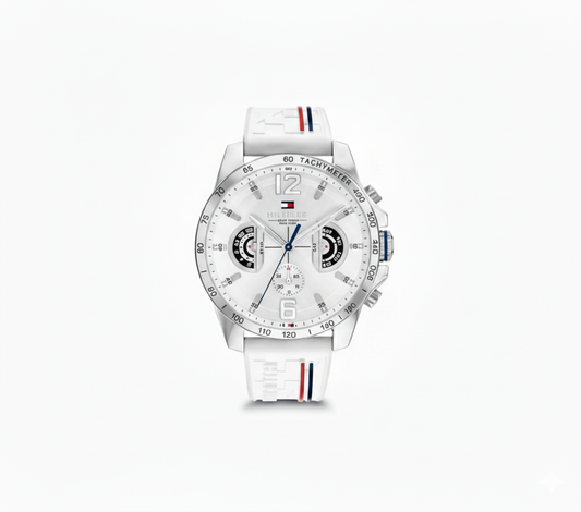 Tommy Hilfiger Men's Chronograph Watch with White Silicone Strap - Mirror