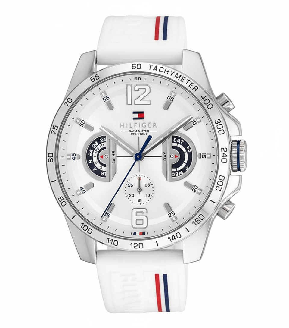Tommy Hilfiger Men's Chronograph Watch with White Silicone Strap - Mirror