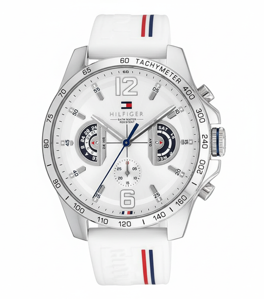 Tommy Hilfiger Men's Chronograph Watch with White Silicone Strap - Mirror