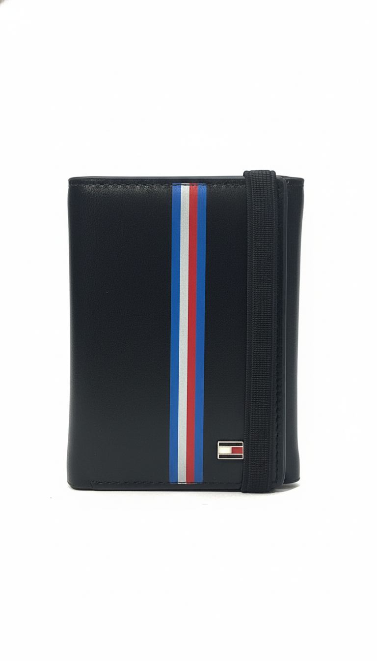 Tommy Hilfiger Classic Black Leather Trifold with Heritage Band
