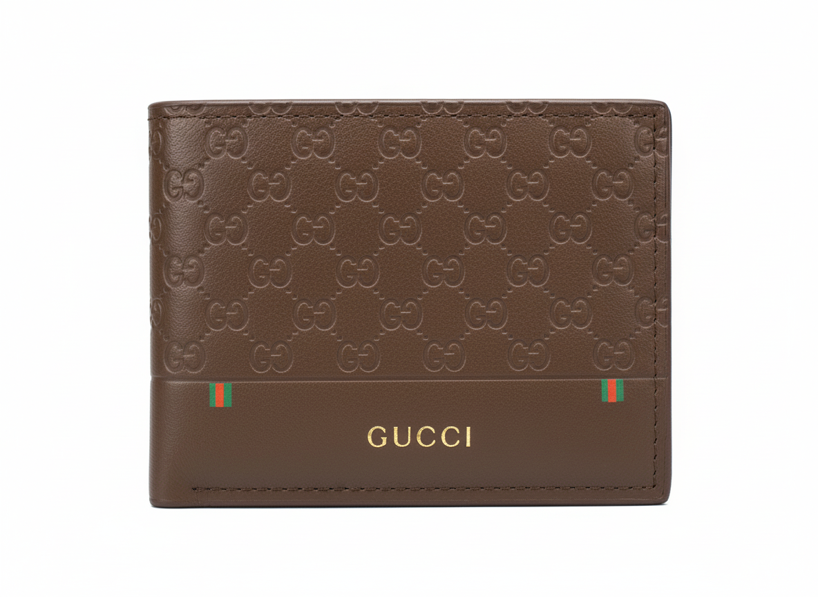 Gucci GG Embossed Leather Bifold Wallet with Web Stripe - Mirror