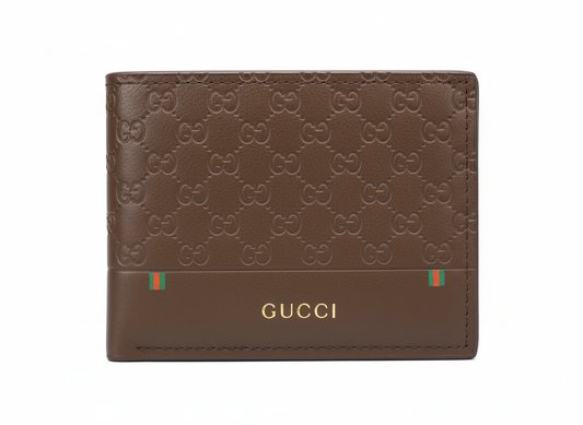 Gucci GG Embossed Leather Bifold Wallet with Web Stripe - Mirror