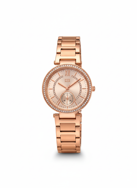 Tommy Hilfiger Women's Rose Gold-Tone Watch with Crystal Bezel - Mirror