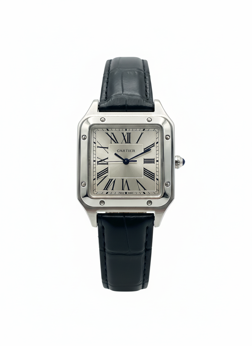 Cartier Santos-Dumont Watch with Steel Case and Black Alligator Strap - Mirror