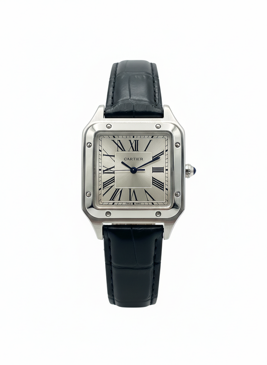 Cartier Santos-Dumont Watch with Steel Case and Black Alligator Strap - Mirror
